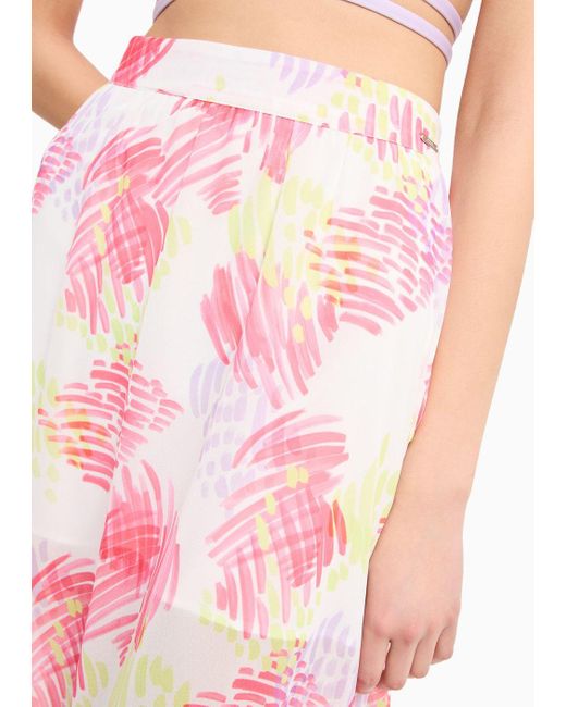 Armani Exchange Pink Long Skirt In Fluid Floral Fabric