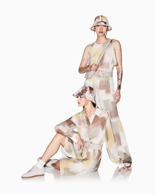 ARMANI EXCHANGE White Abstract Print Viscose Top With Ruffles