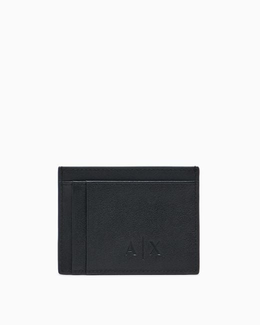 ARMANI EXCHANGE Black Leather Cardholder With Embossed Pattern And Metallic Logo for men