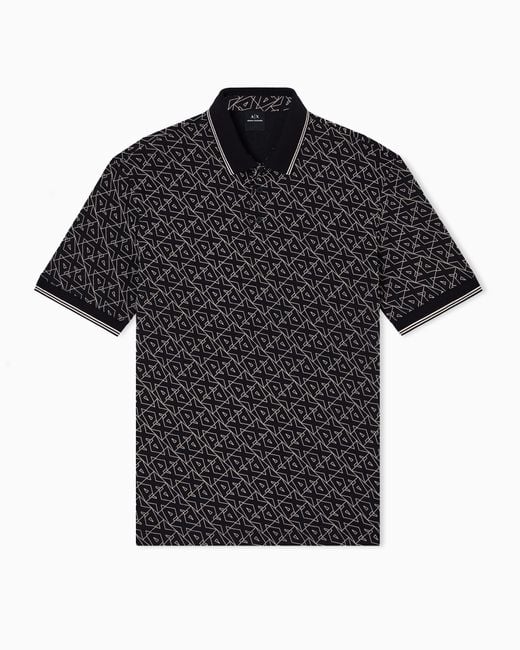Polo Regular Fit Logo Allover di ARMANI EXCHANGE in Black da Uomo