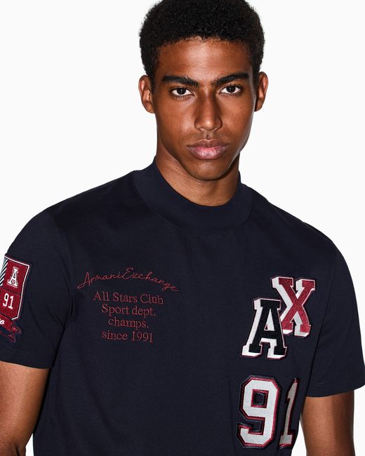ARMANI EXCHANGE Blue Regular Fit Multi-Logo T-Shirt for men