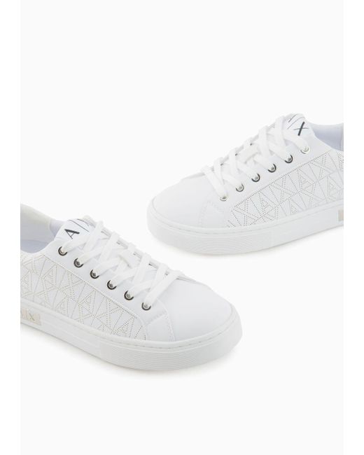 Armani Exchange White Sneakers In Coated Fabric