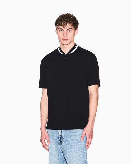 ARMANI EXCHANGE Black Regular Fit Cotton Pique Polo Shirt for men