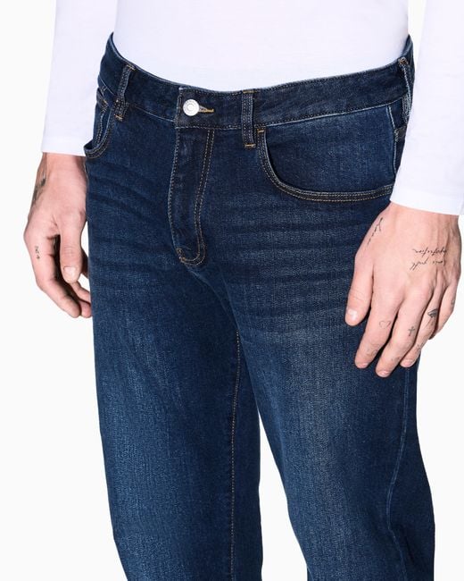 ARMANI EXCHANGE Blue Comfort Slim-Fit Cotton Denim Jeans With Fading Essential for men