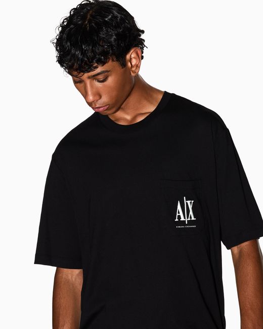 ARMANI EXCHANGE Black Cotton Jersey T-Shirt With Crewneck And Pocket Icon for men