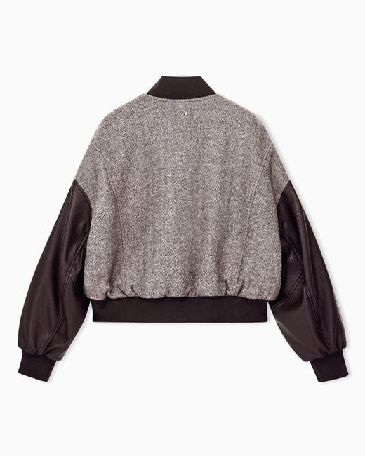 ARMANI EXCHANGE Brown Blouson Jacket Fit Recycled Herringbone Wool Coated Trim