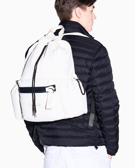 ARMANI EXCHANGE White Fabric Backpack With Contrasting Details for men