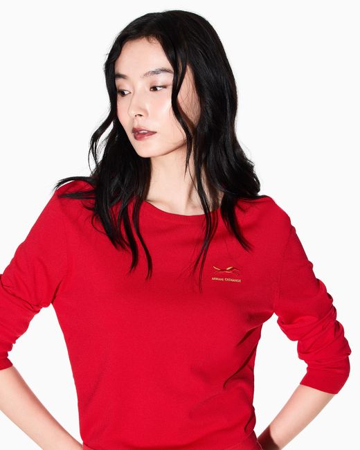 ARMANI EXCHANGE Red Recycled Viscose Sweater With Horse Embroidery