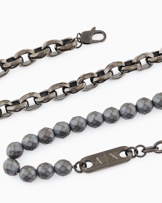 ARMANI EXCHANGE Metallic Gunmetal Hematite Chain Necklace for men