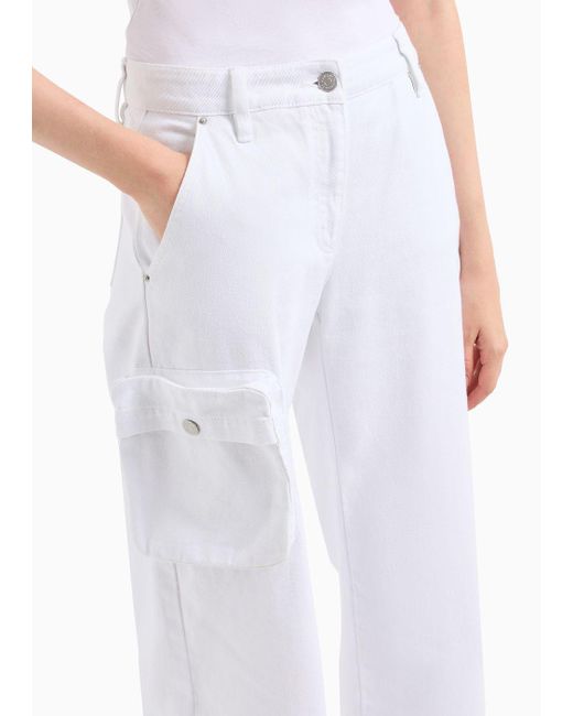 Armani Exchange White Palazzo Jeans In Bull Denim With Maxi Pocket