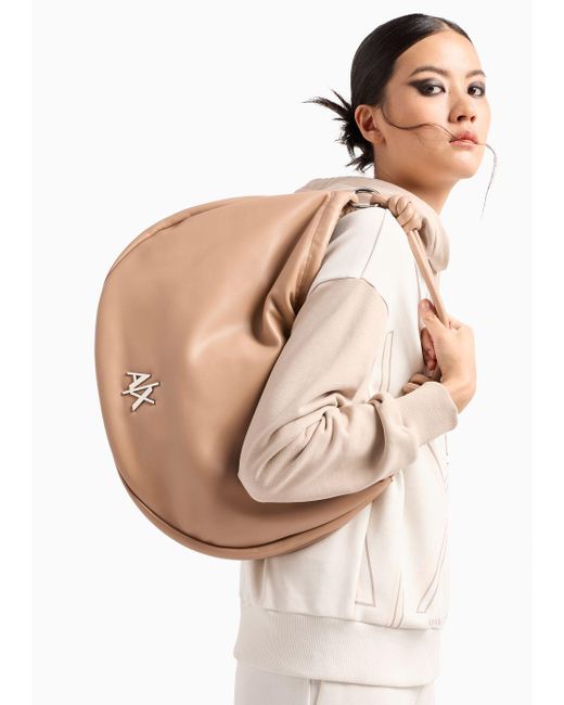 Armani Exchange Natural Large Round Handbag With Logo