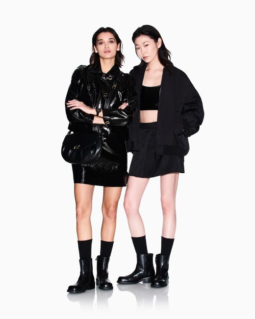 ARMANI EXCHANGE Black Wet Look Vinyl Minidress