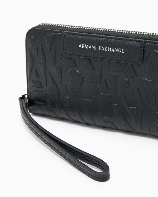 ARMANI EXCHANGE Black Wallet With An Embossed Pattern And A Zip-Around Closure