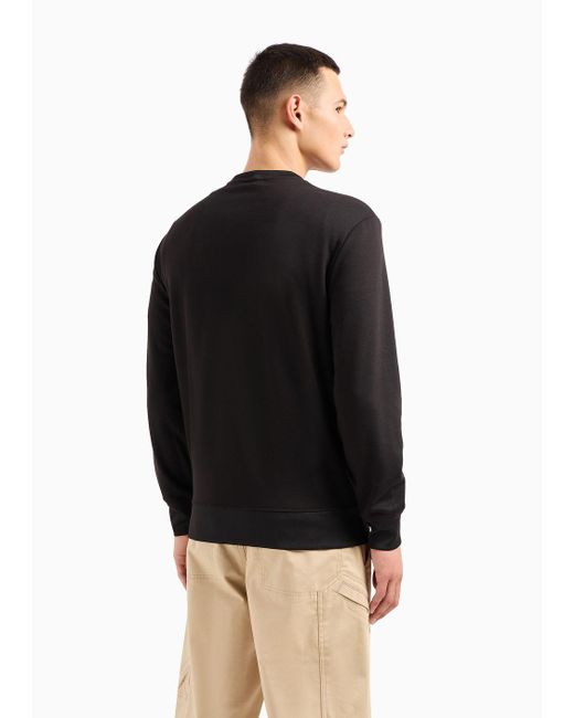 Armani Exchange Black Crew-neck Sweatshirt With Stretch Interlock Logo for men