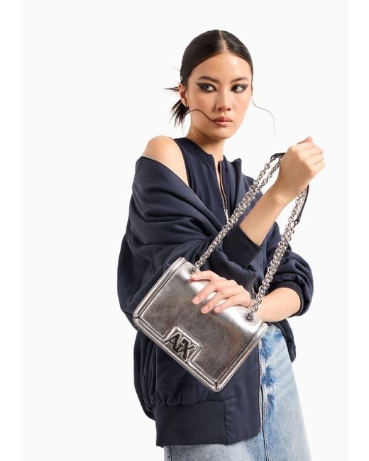 Armani Exchange Gray Metal Shoulder Bag With Logo