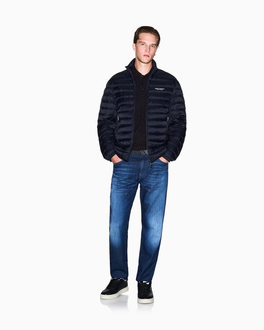 ARMANI EXCHANGE Blue Quilted Full-Zip Down Jacket for men