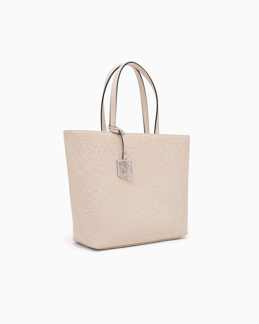 Borsa Shopper Con Logo Allover di ARMANI EXCHANGE in Natural