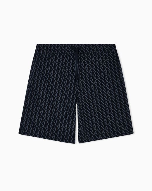 ARMANI EXCHANGE Black French Terry Shorts With An All-Over Pattern Essential for men
