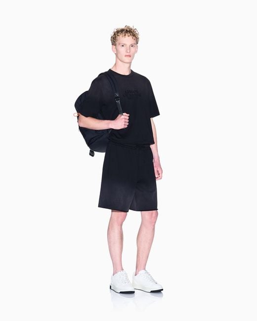 ARMANI EXCHANGE Blue Used-Effect Bermuda Shorts With Logo for men