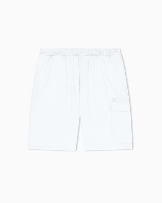 ARMANI EXCHANGE White Light Wash Denim Bermuda Shorts With A Used Effect for men