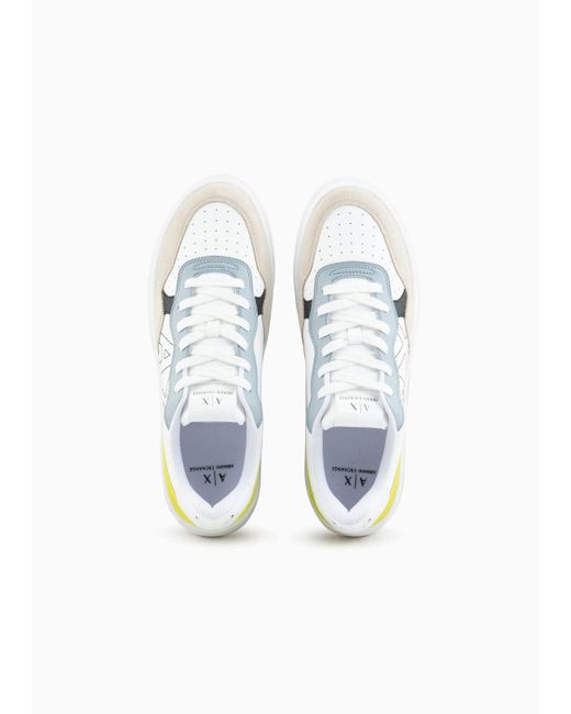 Armani Exchange White Sneakers In Technical Fabric And Suede for men