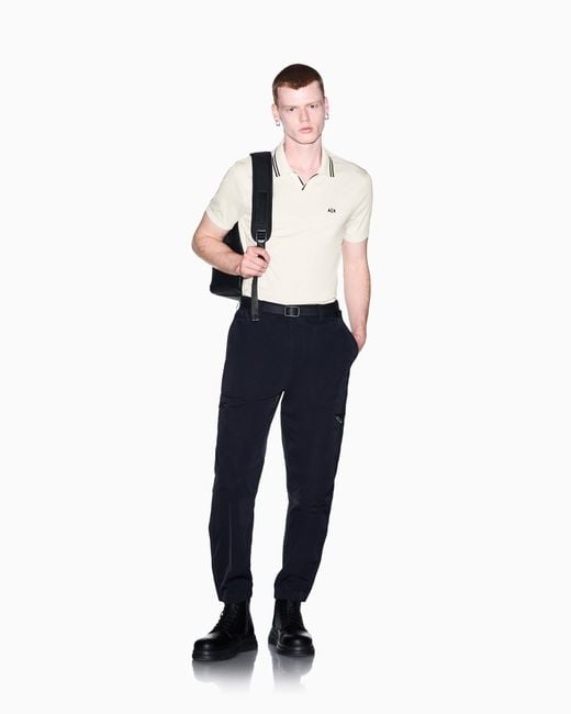 ARMANI EXCHANGE White Regular Fit Polo Shirt Mercerized Cotton Jersey for men