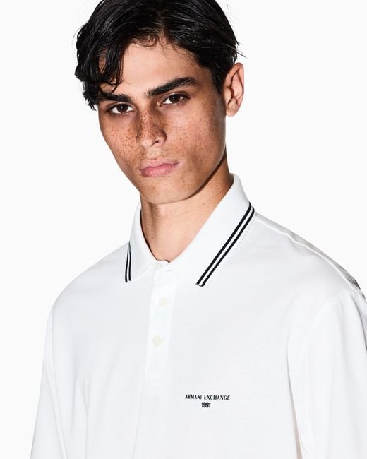 ARMANI EXCHANGE White Regular Fit Cotton Jersey Polo Shirt for men