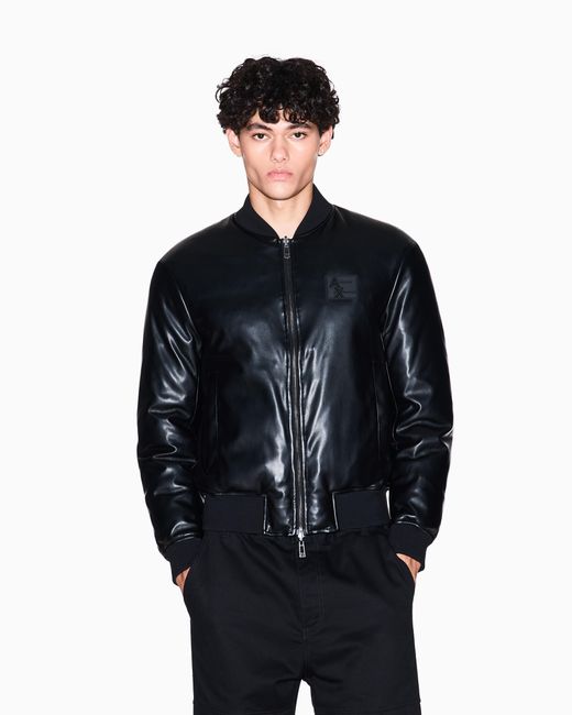 ARMANI EXCHANGE Blue Shiny Fabric Bomber Jacket for men