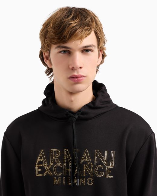 ARMANI EXCHANGE Black Hoodie With Blurred Logo Effect for men