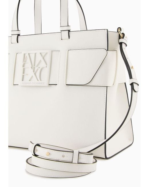 Armani Exchange White Large Double Handled Tote Bag