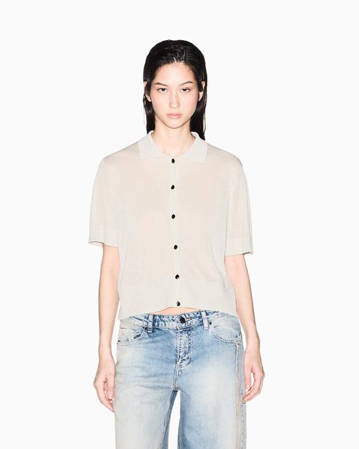 ARMANI EXCHANGE White Short-Sleeved Linen Blend Cardigan