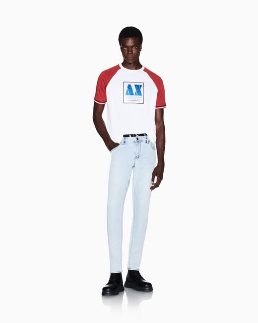 ARMANI EXCHANGE Blue Slim Fit 5 Pockets Pant Washed Cotton-Blend Denim for men