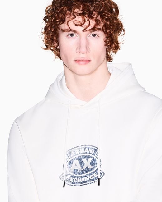 ARMANI EXCHANGE White Cotton Hoodie for men