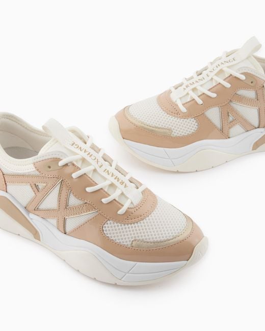 ARMANI EXCHANGE White Urban Mesh And Microsuede Sneakers