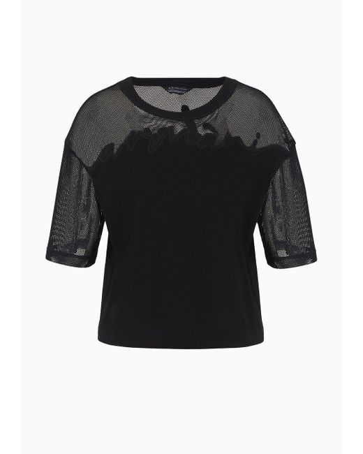 Armani Exchange Black Cropped T-shirt In Asv Organic Cotton