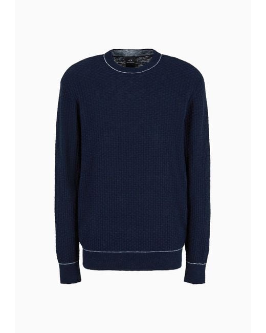 Armani Exchange Blue Crew-neck Sweater In Cotton And Linen for men