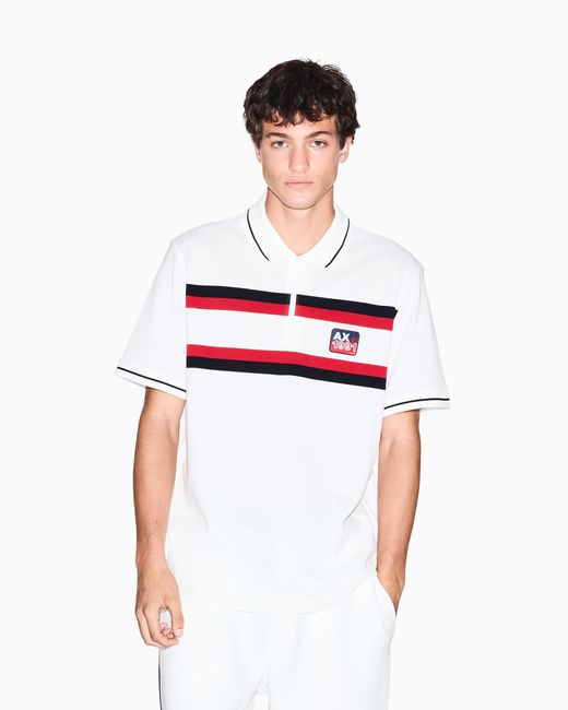 Polo De Corte Regular Con Cremallera Y Bandas En Contraste ARMANI EXCHANGE de hombre de color White
