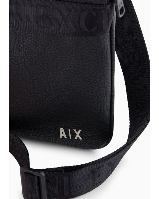 Armani Exchange Black Hammered Effect Crossbody Bag for men