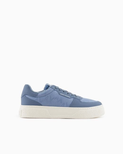 ARMANI EXCHANGE Blue Fabric Sneakers With Allover Logo for men
