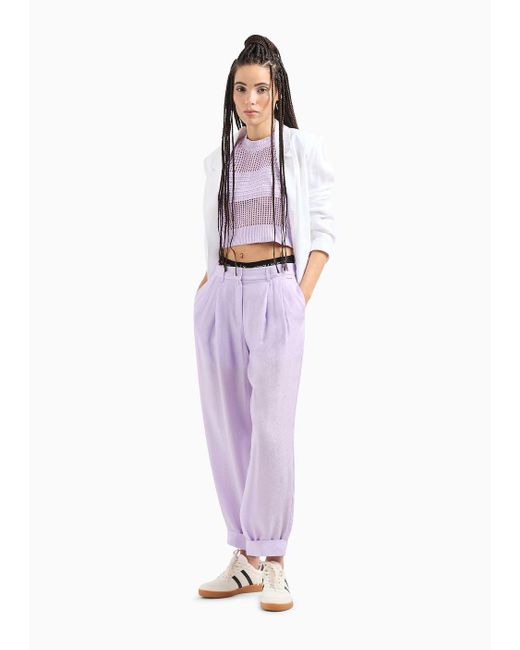 Armani Exchange Purple Wide Trousers With Pleats In Satin Jacquard
