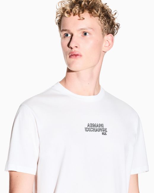 ARMANI EXCHANGE White Slim Fit Jersey T-Shirt With Logo for men