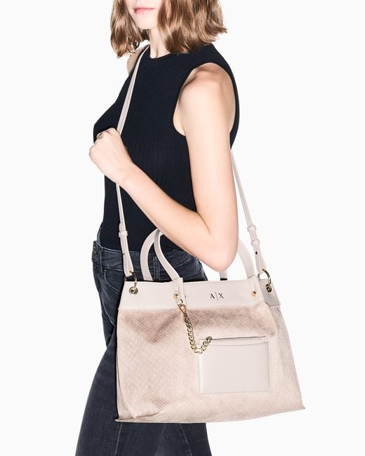 ARMANI EXCHANGE Natural Fabric Shopper With Allover Logo