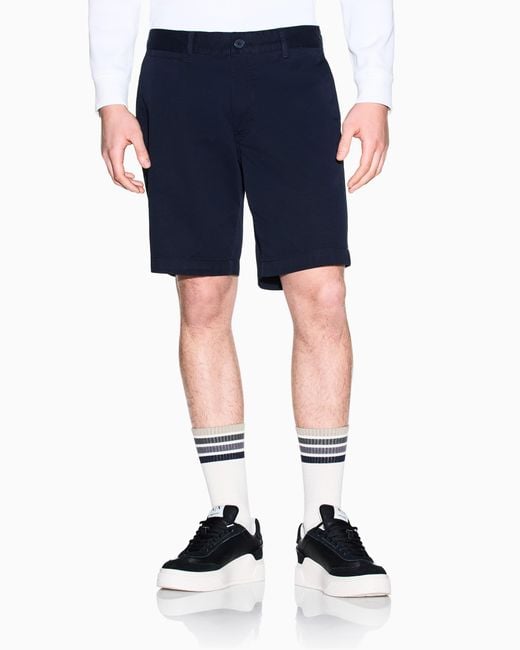 ARMANI EXCHANGE Blue Stretch Cotton Twill Bermuda Shorts for men