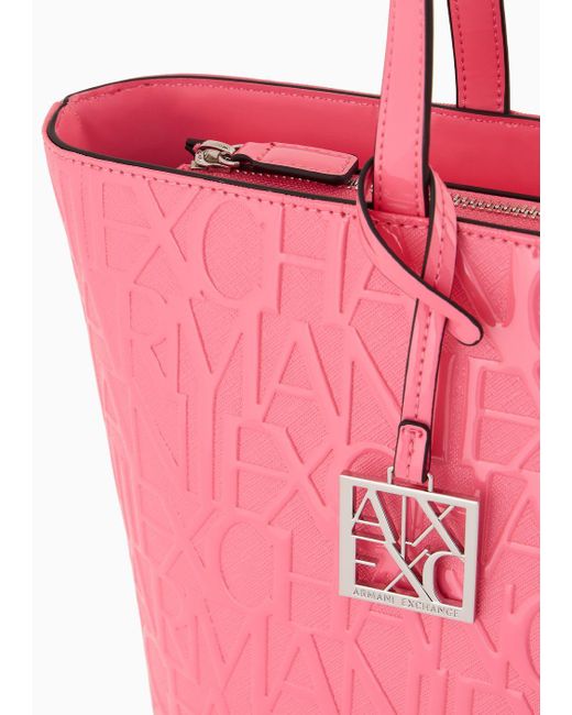 Armani Exchange Pink Shopper With Zip And All-over Embossed Logo Lettering