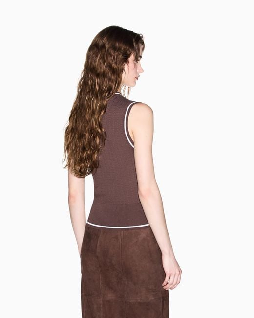 ARMANI EXCHANGE Brown Recycled Viscose V-Neck Top