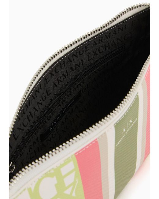 Armani Exchange White Fabric Shoulder Bag With Allover Asv Logo