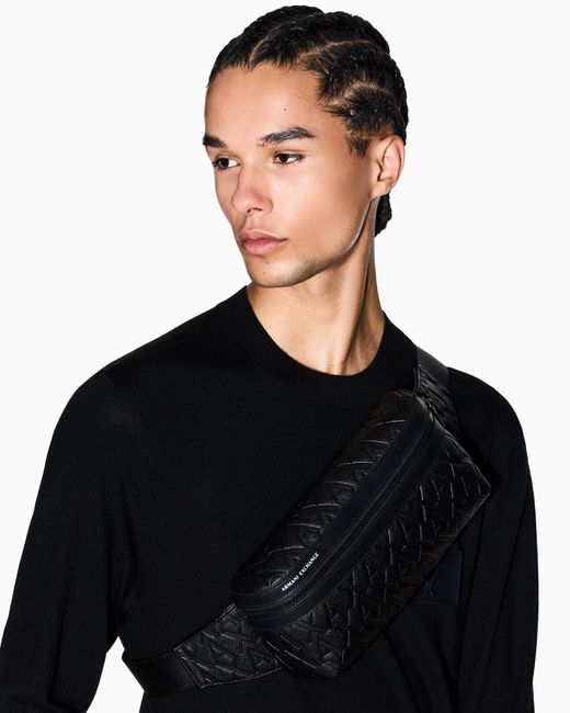 ARMANI EXCHANGE Black Waist Bag With An Embossed Pattern And Adjustable Strap for men