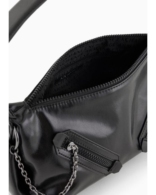 Armani Exchange Black Shoulder Bag With Decorative Zips