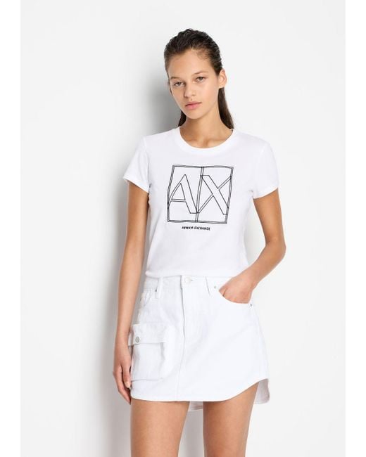 Armani Exchange White Bull Denim Miniskirt With Maxi Pocket