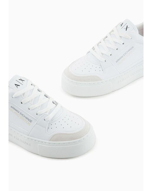 Sneakers Con Dettagli In Metallizzati E Suola Alta di Armani Exchange in White